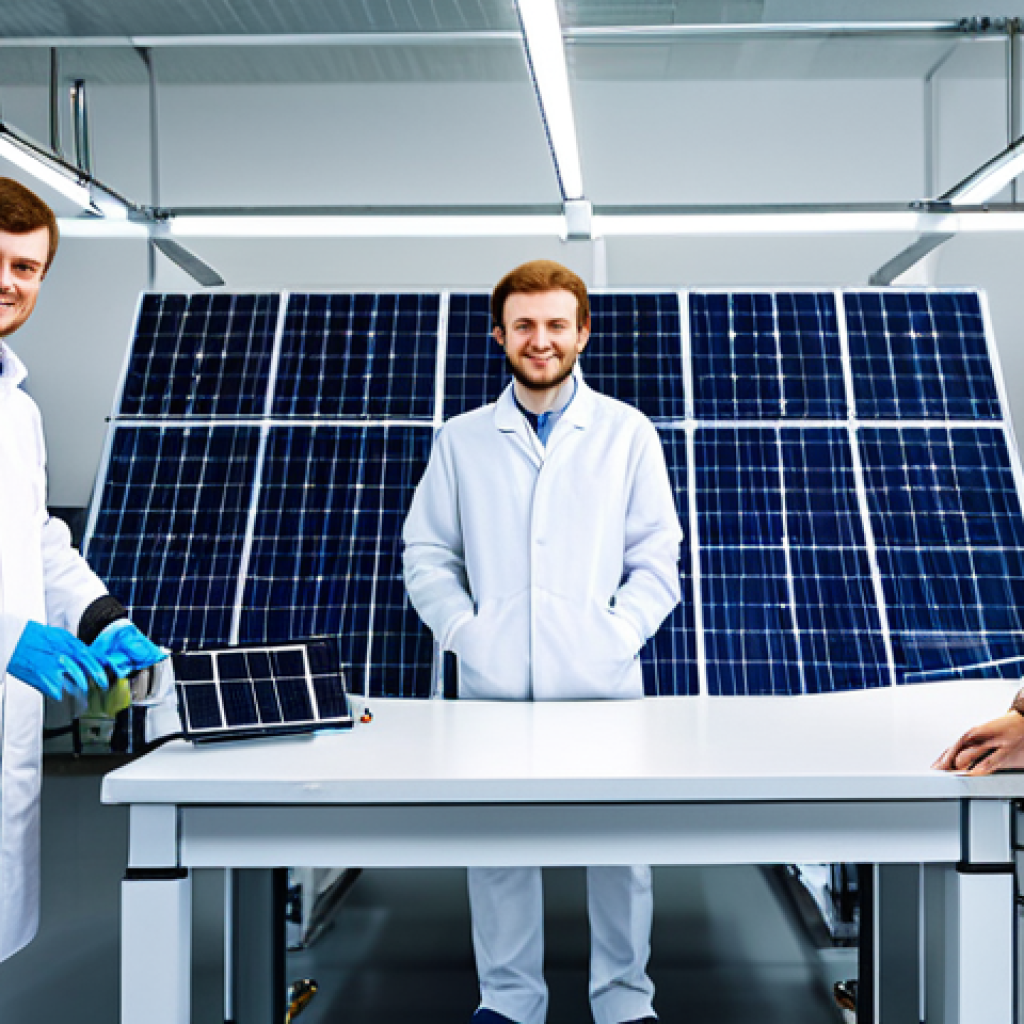 Innovation in Russian Alternative Energy**

"A team of engineers in a modern laboratory setting, collaborating on the design of advanced solar panels, fully clothed, appropriate attire, safe for work, perfect anatomy, correct proportions, natural pose, professional product photography, clean and bright lighting, showcasing innovation in renewable energy technology, family-friendly, high quality."

**