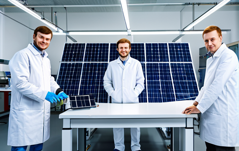 Innovation in Russian Alternative Energy**
"A team of engineers in a modern laboratory setting, collaborating on the design of advanced solar panels, fully clothed, appropriate attire, safe for work, perfect anatomy, correct proportions, natural pose, professional product photography, clean and bright lighting, showcasing innovation in renewable energy technology, family-friendly, high quality."
**