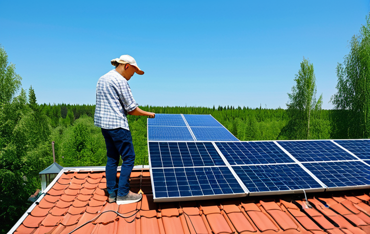 지역사회 대체에너지 활용 사례 - **Image Prompt:** "Solar panels on a dacha rooftop in the Russian countryside, generating clean ener...