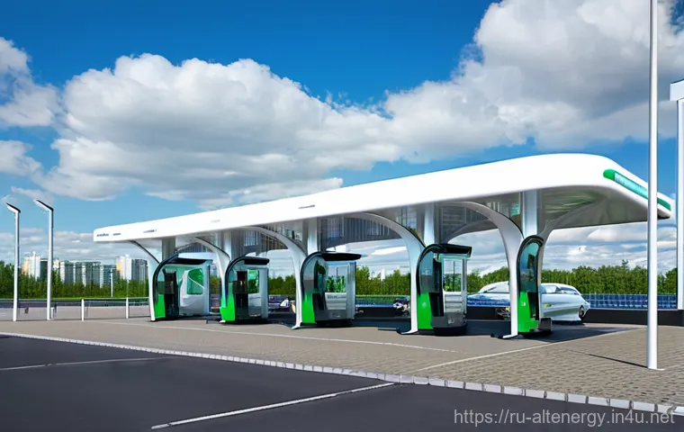 수소 충전소 설치 - **A state-of-the-art hydrogen fueling station in a modern Russian urban setting.** The station featu...