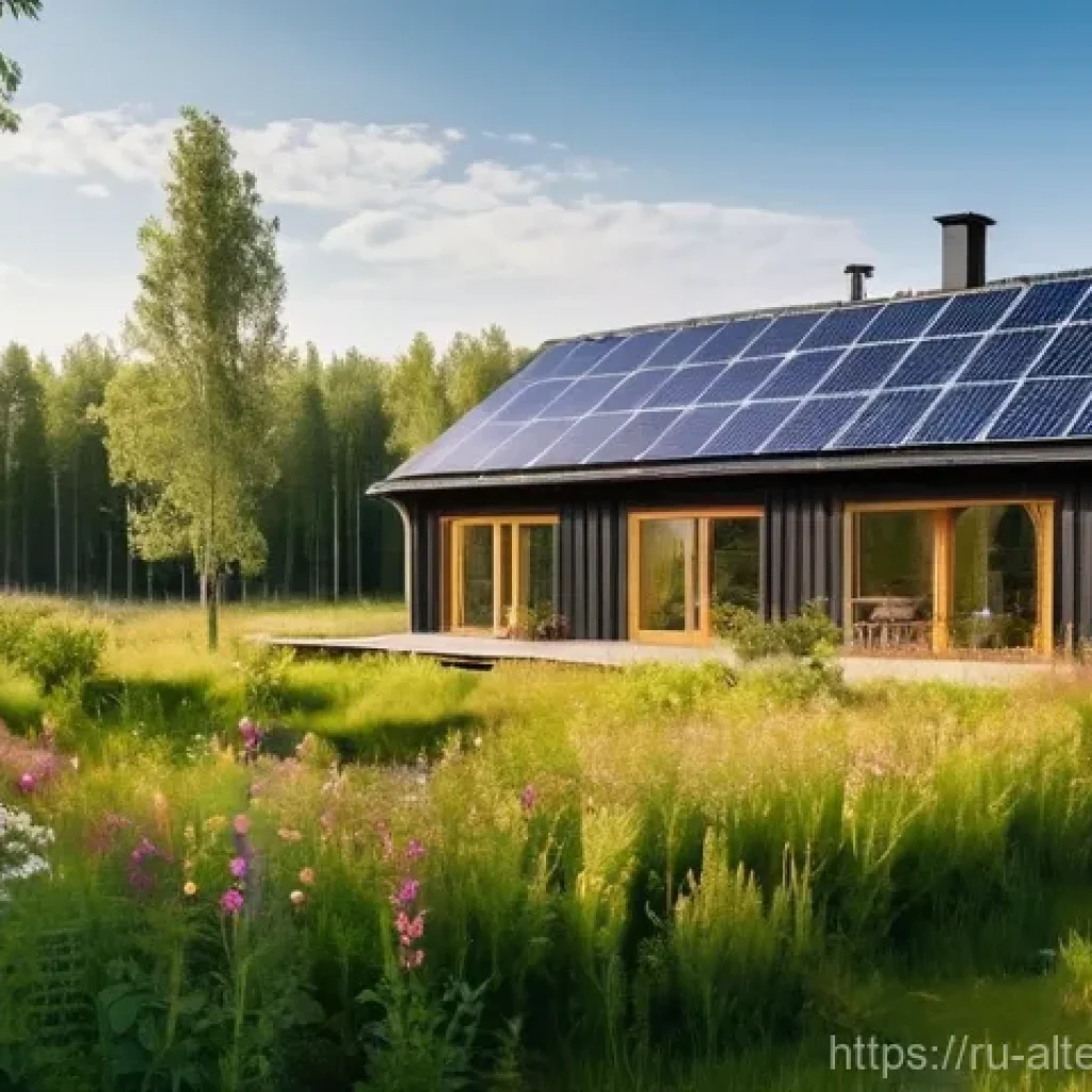 대체에너지 생산과 환경 - **Prompt:** A cozy, modern Russian dacha (country house) nestled in a sun-drenched, lush green rural...