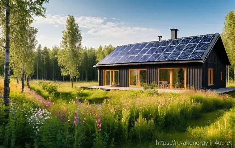 대체에너지 생산과 환경 - **Prompt:** A cozy, modern Russian dacha (country house) nestled in a sun-drenched, lush green rural...