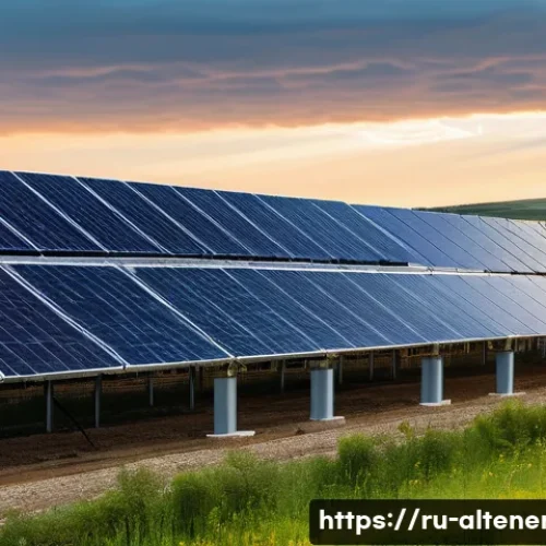 Home 32 대체에너지의 글로벌 동향 - A modern solar farm in a rural Russian landscape during early morning with soft sunlight filtering t...
