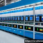 Home 19 에너지 효율적인 산업 기계 - A modern industrial manufacturing facility showcasing advanced energy-efficient electric motors labe...