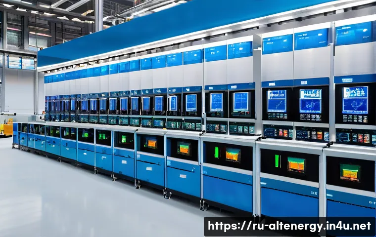 에너지 효율적인 산업 기계 - A modern industrial manufacturing facility showcasing advanced energy-efficient electric motors labe...