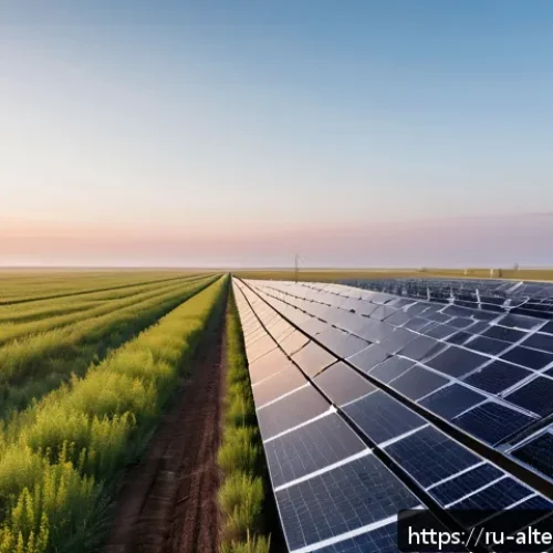 Home 17 정부 대체에너지 정책 - A modern Russian solar energy farm in the southern steppe region at sunrise, featuring rows of high-...